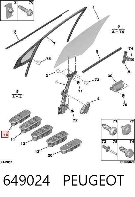 Panel przyciskowy sterowania podnośnikiem szyby przedni lewy 649024 Peugeot/Citroen