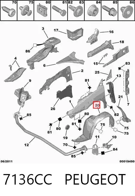 Nadkole błotnika przedniego lewe 7136CC Peugeot/Citroen