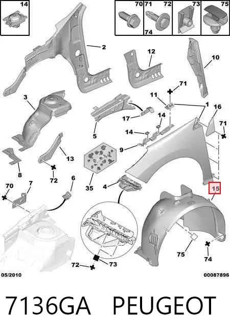Nadkole błotnika przedniego lewe 7136GA Peugeot/Citroen
