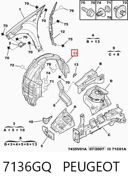 Nadkole błotnika przedniego lewe 7136GQ Peugeot/Citroen