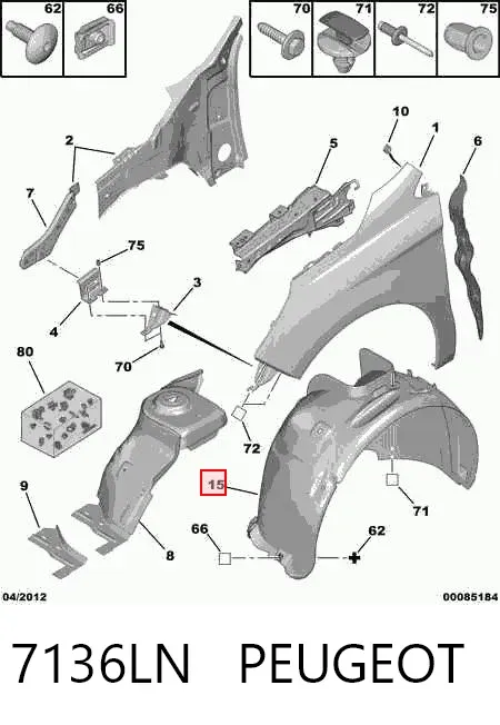 Nadkole błotnika przedniego lewe 7136LN Peugeot/Citroen