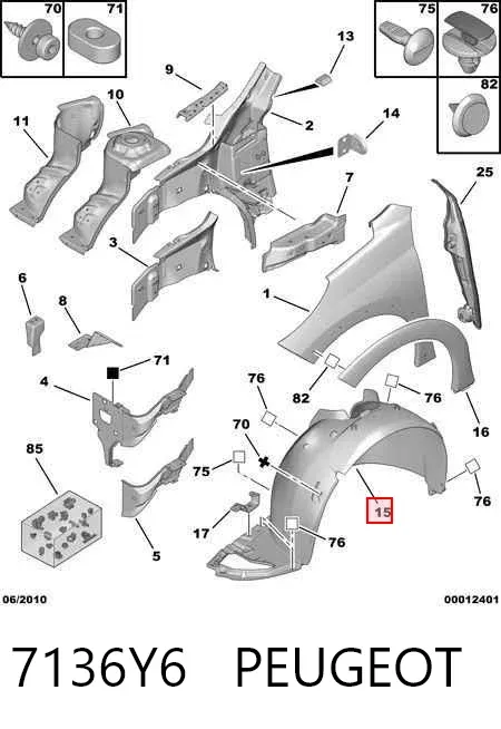 Nadkole błotnika przedniego lewe 7136Y6 Peugeot/Citroen