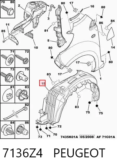 Nadkole błotnika przedniego lewe 7136Z4 Peugeot/Citroen