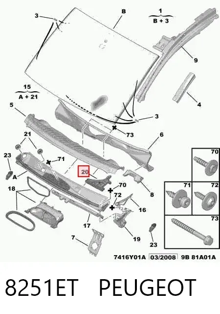 Uszczelniacz szyby przedniej prawy 8251ET Peugeot/Citroen