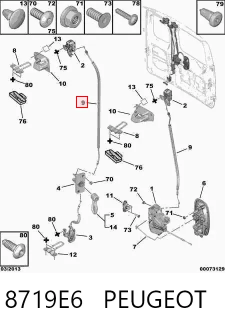 Linka (cięgno) otwierania zamka drzwi tylnych prawych 8719E6 Peugeot/Citroen