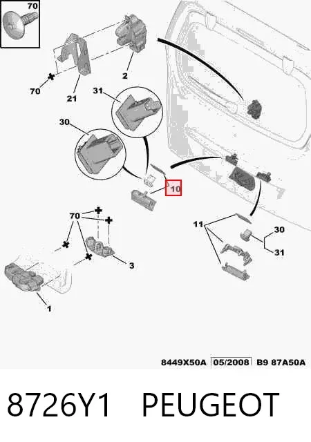 Klamka bagażnika (drzwi 3/5 tylnych) zewnętrzna 8726Y1 Peugeot/Citroen