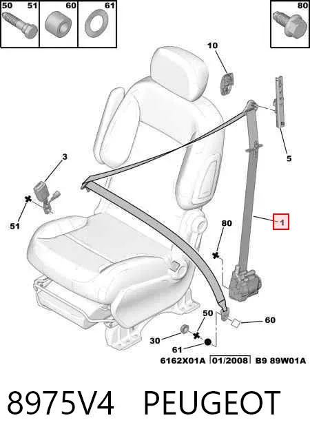 Pas bezpieczeństwa przedni prawy 8975V4 Peugeot/Citroen
