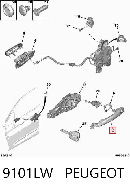 Klamka drzwi przednich zewnętrzna prawa 9101LW Peugeot/Citroen