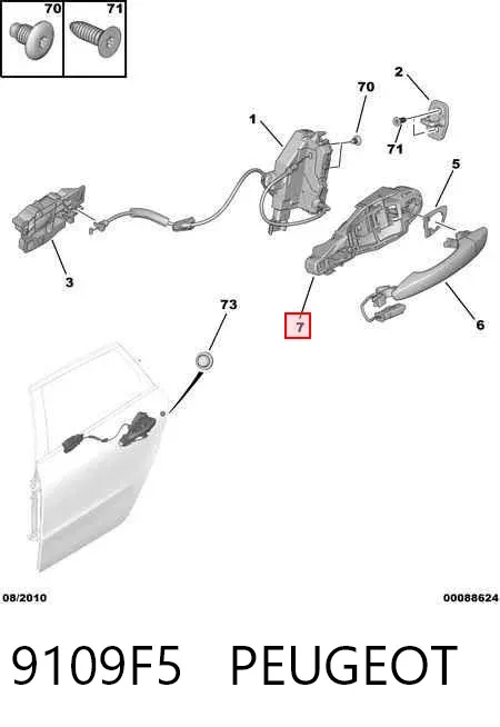 Pałąk zewnętrznej klamki drzwi tylnych prawych 9802977180 Fiat/Alfa/Lancia