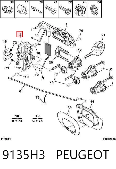 Zamek drzwi przednich lewych Peugeot 206 2D