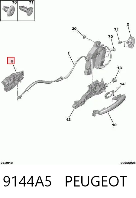 Klamka drzwi przednich wewnętrzna prawa 9144A5 Peugeot/Citroen