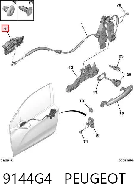 Klamka drzwi prawych przednia/tylna wewnętrzna 9144G4 Peugeot/Citroen