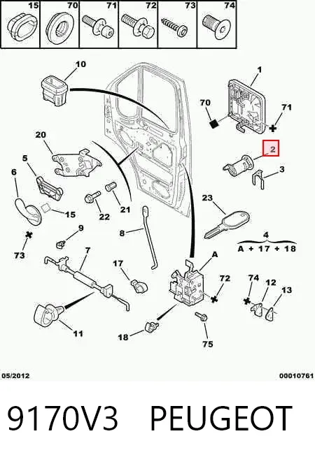 Wkładka zamka drzwi przednich prawych 9170V3 Peugeot/Citroen