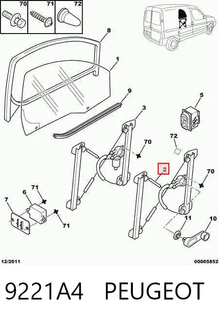 Mechanizm podnoszenia szyby drzwi przednich lewych 9221A4 Peugeot/Citroen