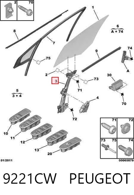 Mechanizm podnoszenia szyby drzwi przednich lewych 9221CW Peugeot/Citroen