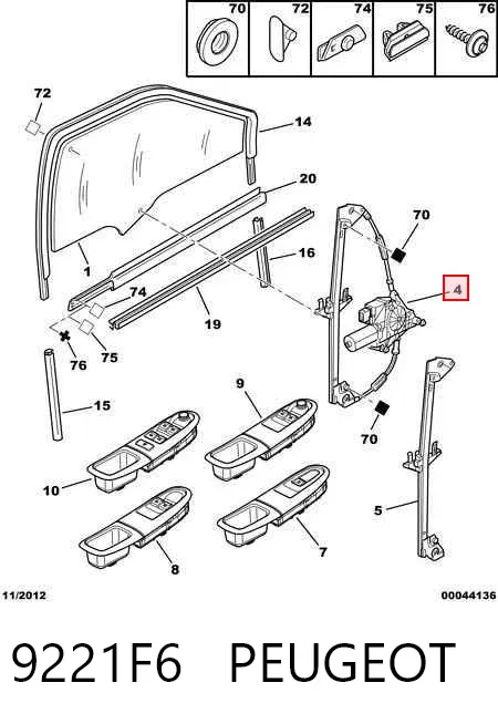 Mechanizm podnoszenia szyby drzwi przednich lewych 9221F6 Peugeot/Citroen
