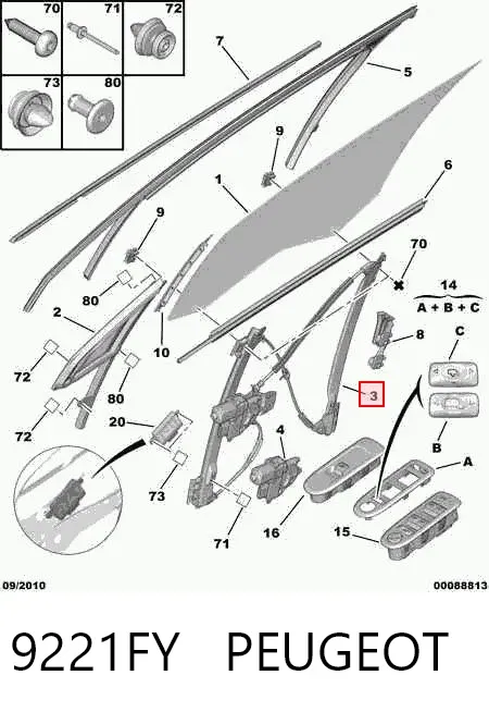 Mechanizm podnoszenia szyby drzwi przednich lewych 9221FY Peugeot/Citroen