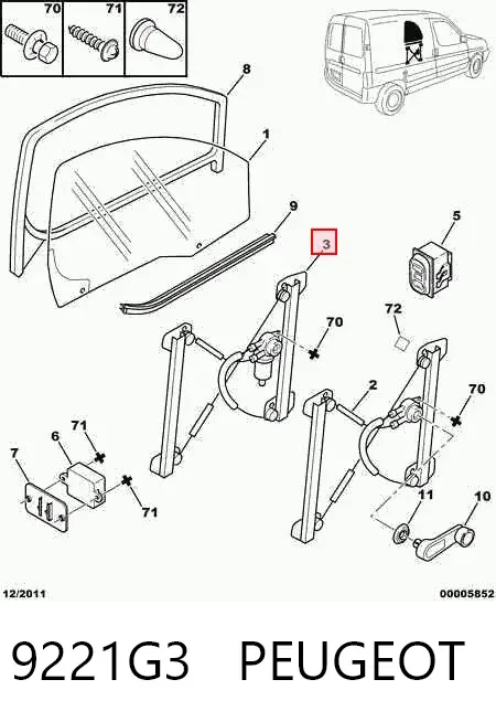 Mechanizm podnoszenia szyby drzwi przednich lewych 9221G3 Peugeot/Citroen