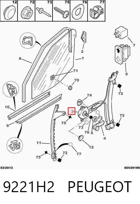 Mechanizm podnoszenia szyby drzwi przednich lewych 9221H2 Peugeot/Citroen