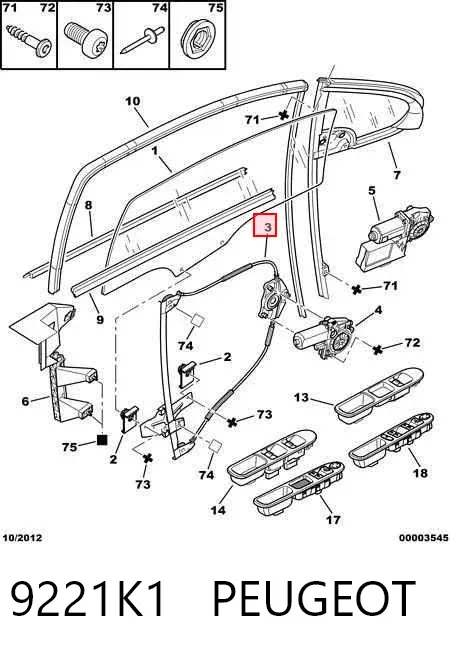 Mechanizm podnoszenia szyby drzwi przednich lewych 9221K1 Peugeot/Citroen