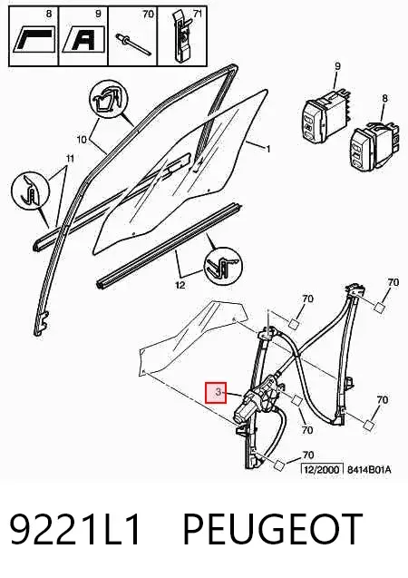 Mechanizm podnoszenia szyby drzwi przednich lewych 9221L1 Peugeot/Citroen
