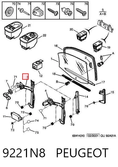 Mechanizm podnoszenia szyby drzwi przednich lewych 9221N8 Peugeot/Citroen