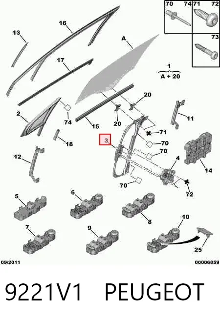 Mechanizm podnoszenia szyby drzwi przednich lewych 9221V1 Peugeot/Citroen