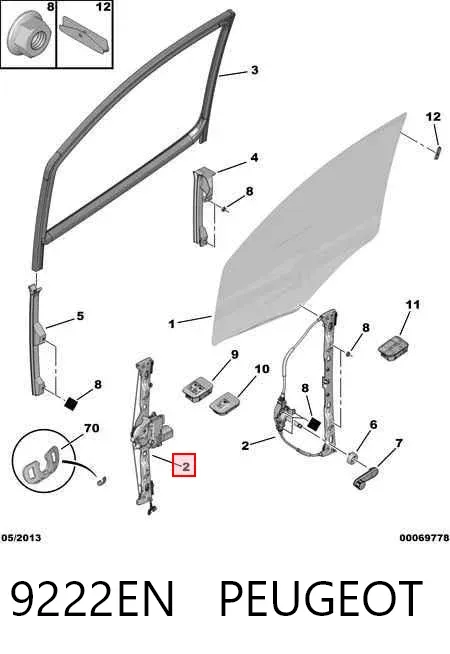 Mechanizm podnoszenia szyby drzwi przednich prawych 9222EN Peugeot/Citroen