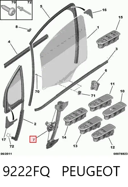 Mechanizm podnoszenia szyby drzwi przednich prawych 9222FQ Peugeot/Citroen