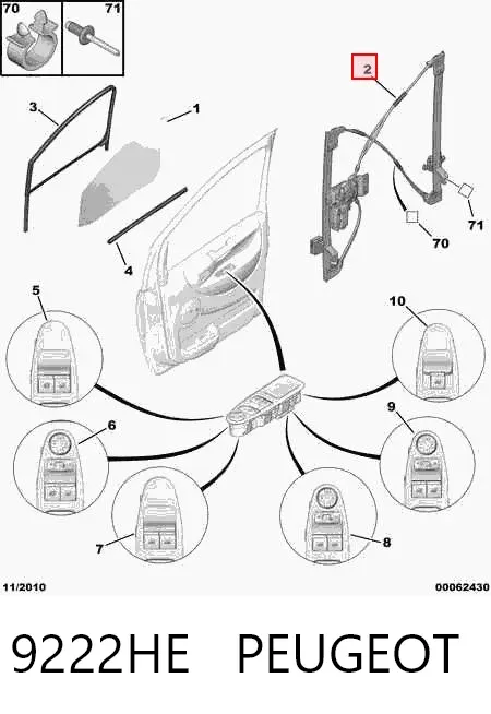 Mechanizm podnoszenia szyby drzwi przednich prawych 9222HE Peugeot/Citroen