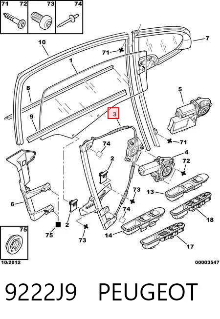 Mechanizm podnoszenia szyby drzwi przednich prawych 9222J9 Peugeot/Citroen
