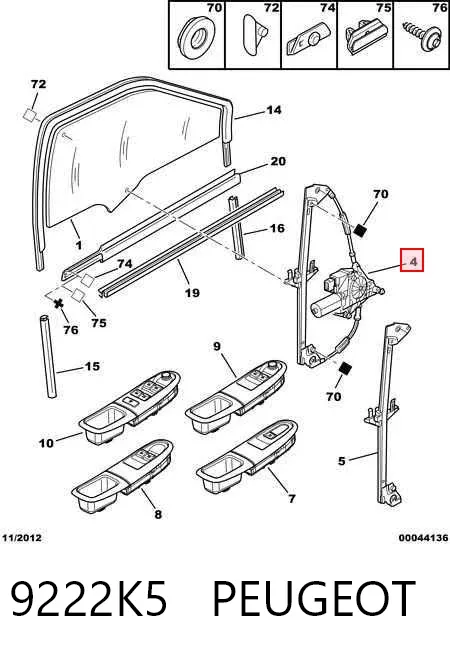 Mechanizm podnoszenia szyby drzwi przednich prawych 9222K5 Peugeot/Citroen