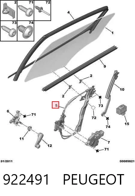 Mechanizm podnoszenia szyby drzwi tylnych prawych 922491 Peugeot/Citroen