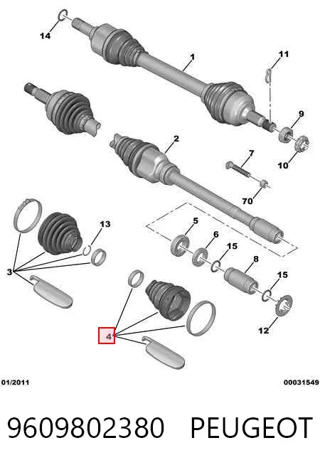 Osłona przegubu homokinetycznego półosi przedniej wewnętrzna 9609802380 Peugeot/Citroen