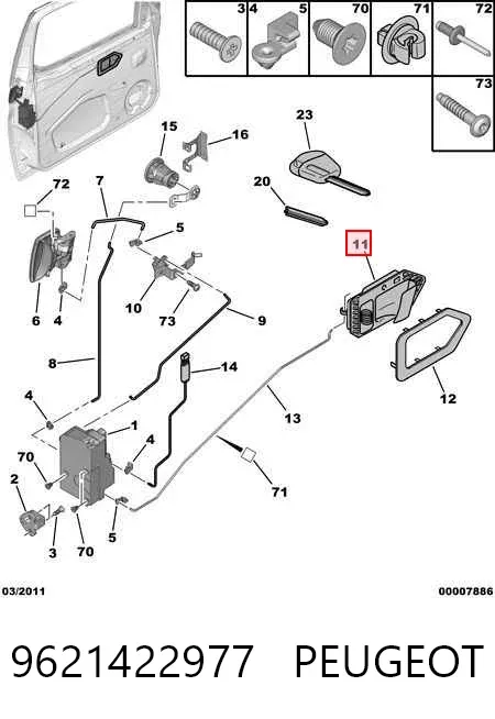Klamka drzwi przednich wewnętrzna lewa 9621422977 Peugeot/Citroen