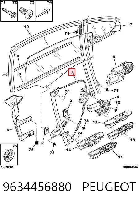 Mechanizm podnoszenia szyby drzwi przednich prawych 9634456880 Peugeot/Citroen
