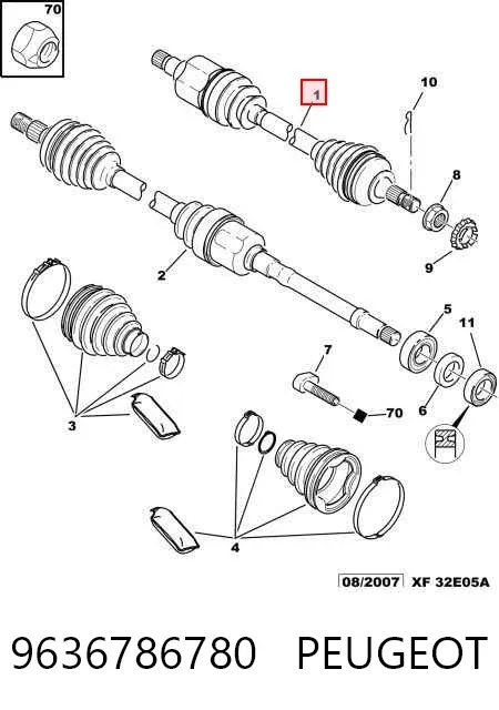 Półoś napędowa przednia lewa 9636786780 Peugeot/Citroen
