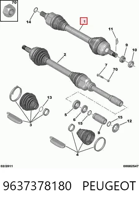 Półoś napędowa przednia lewa 9637378180 Peugeot/Citroen