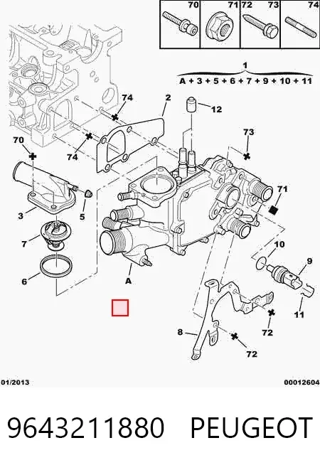 Obudowa termostatu 9643211880 Peugeot/Citroen