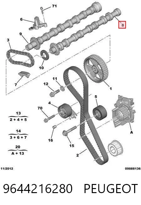 Wał rozrządu silnika ssący, dolotowy 9644216280 Peugeot/Citroen