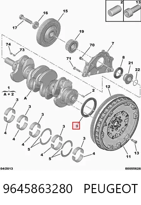 Uszczelniacz wału korbowego silnika tylny 9645863280 Peugeot/Citroen