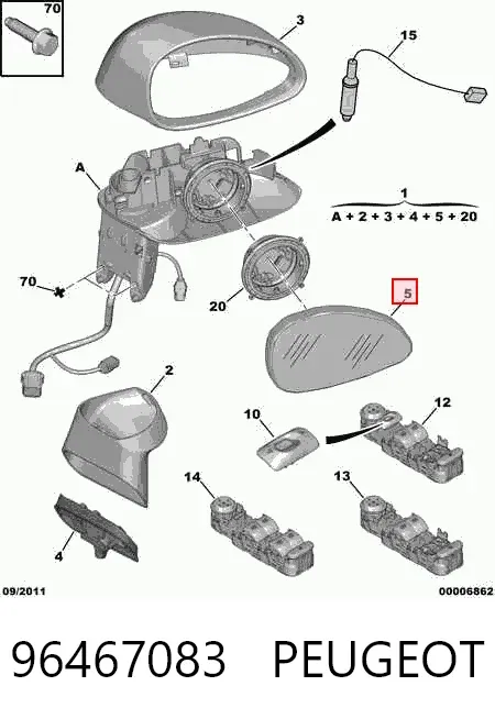 Lusterko wsteczne lewe 96467083 Peugeot/Citroen
