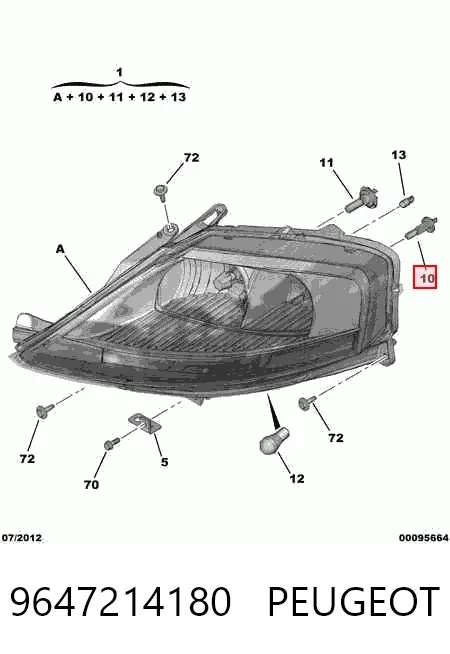 Reflektor prawy 9647214180 Peugeot/Citroen
