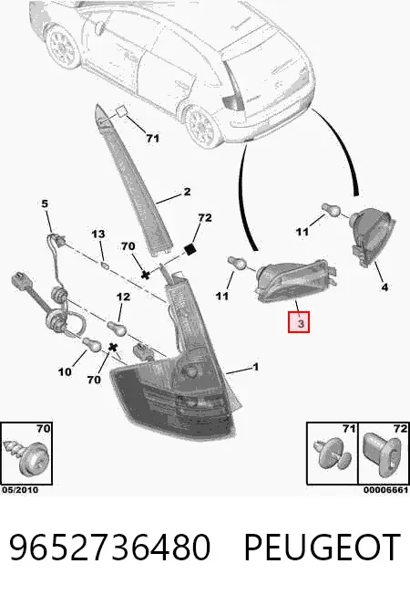 Przednia lampa przeciwmgielna tylna lewa 9652736480 Peugeot/Citroen
