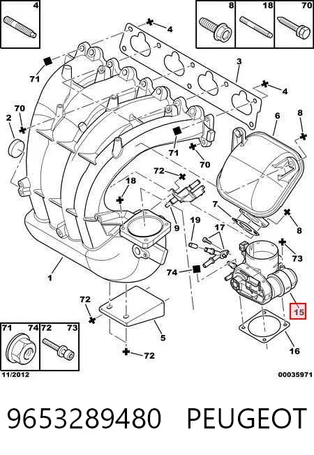 Przepustnica, komplet 9653289480 Peugeot/Citroen