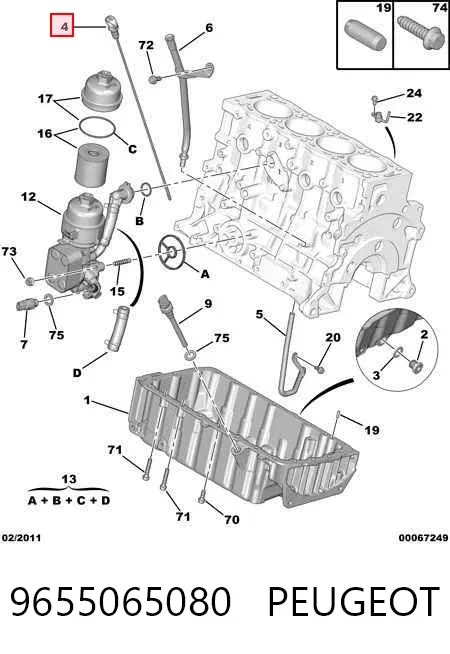 Bagnet poziomu oleju w silniku 9655065080 Peugeot/Citroen