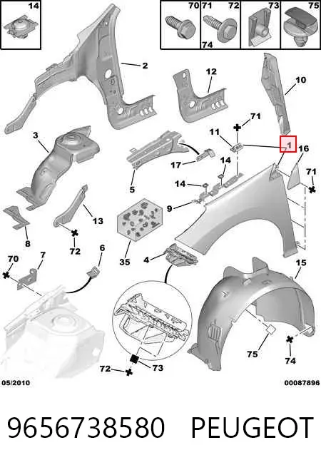 Błotnik przedni lewy 9656738580 Peugeot/Citroen
