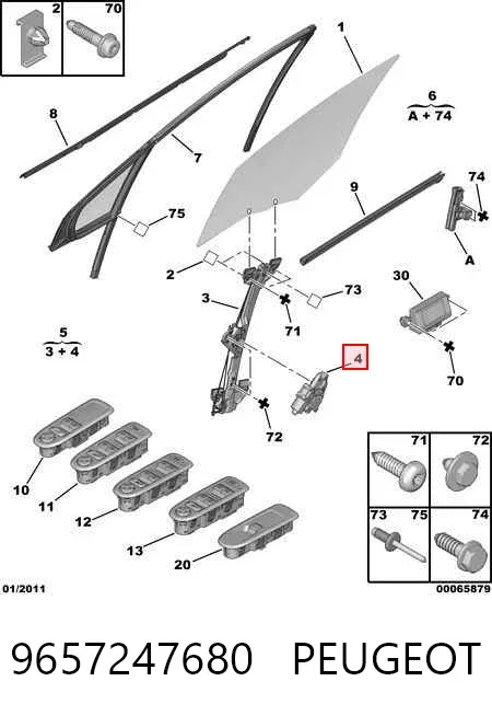 Silniczek podnośnika szyby drzwi przednich lewych 9657247680 Peugeot/Citroen