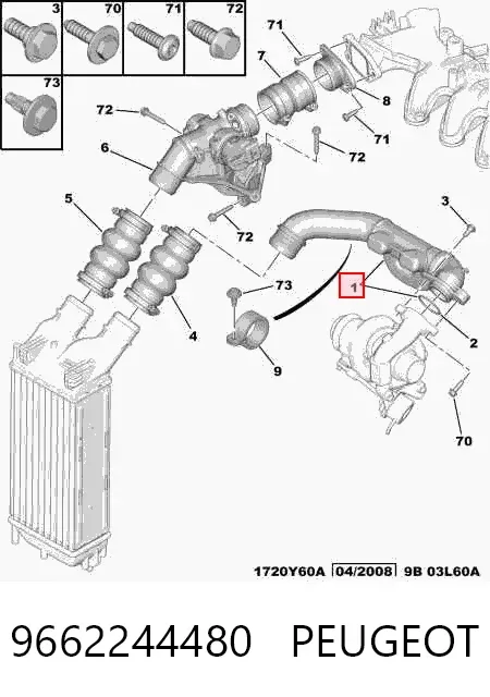 Króciec powietrza, wylot z turbiny (doładowanie) 9662244480 Peugeot/Citroen