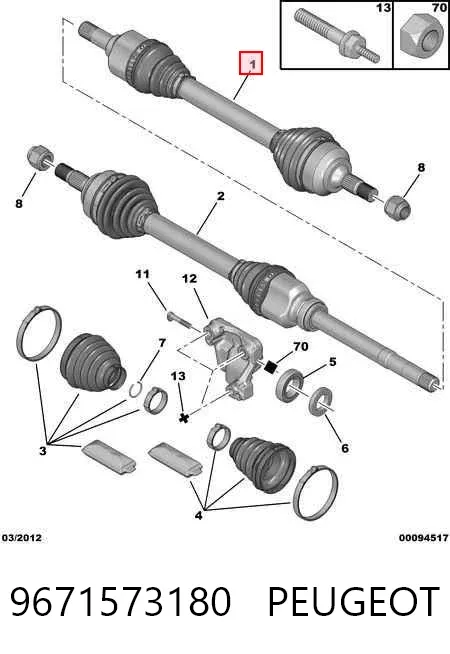 Półoś napędowa przednia lewa 9671573180 Peugeot/Citroen